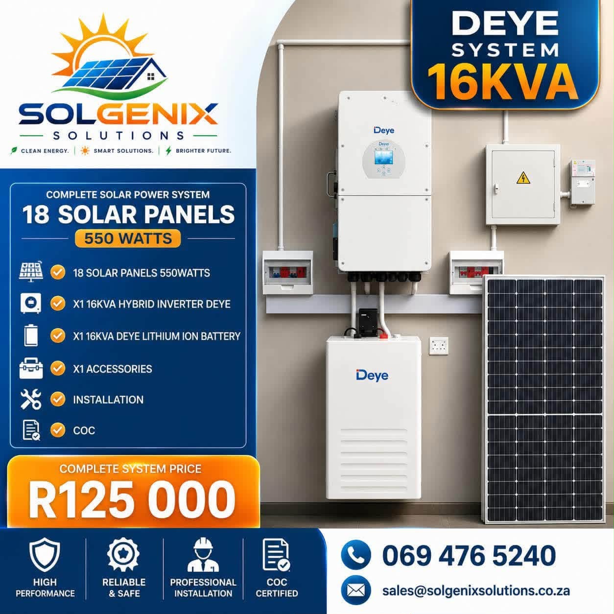 Deye 16kVA System — Solgenix package prices and included equipment
